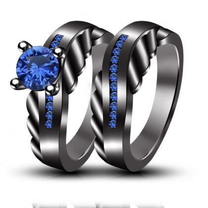 Wedding & Engagement Rings Set- Blu..