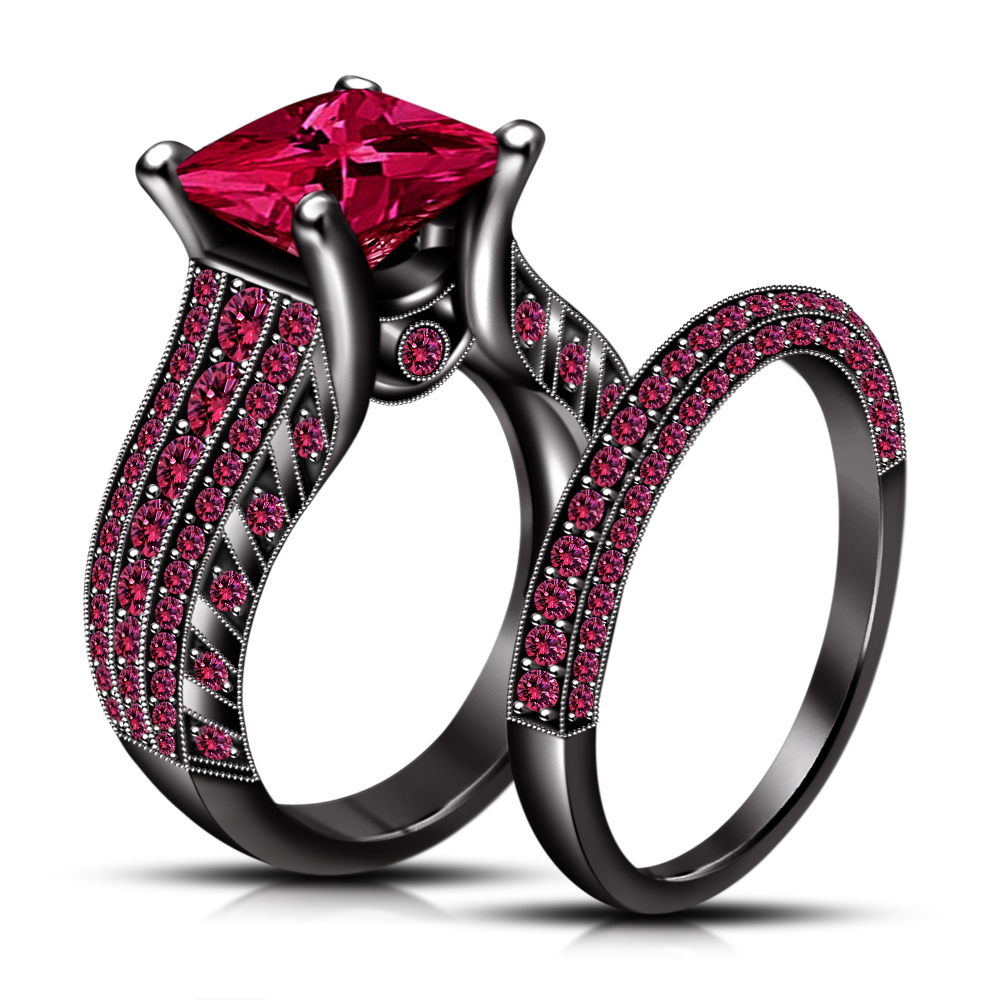 Pink And Black Wedding Ring Set - Wedding Rings Sets Ideas