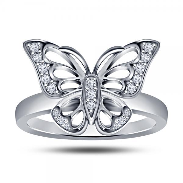 Pretty "butterfly" Wedding & Engagement Ring In Sterling Sliver Round
